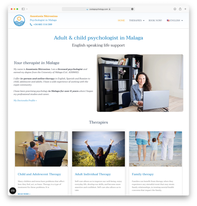 Sitio web de Consulta de psicología infantil y adultos costapsychology.com